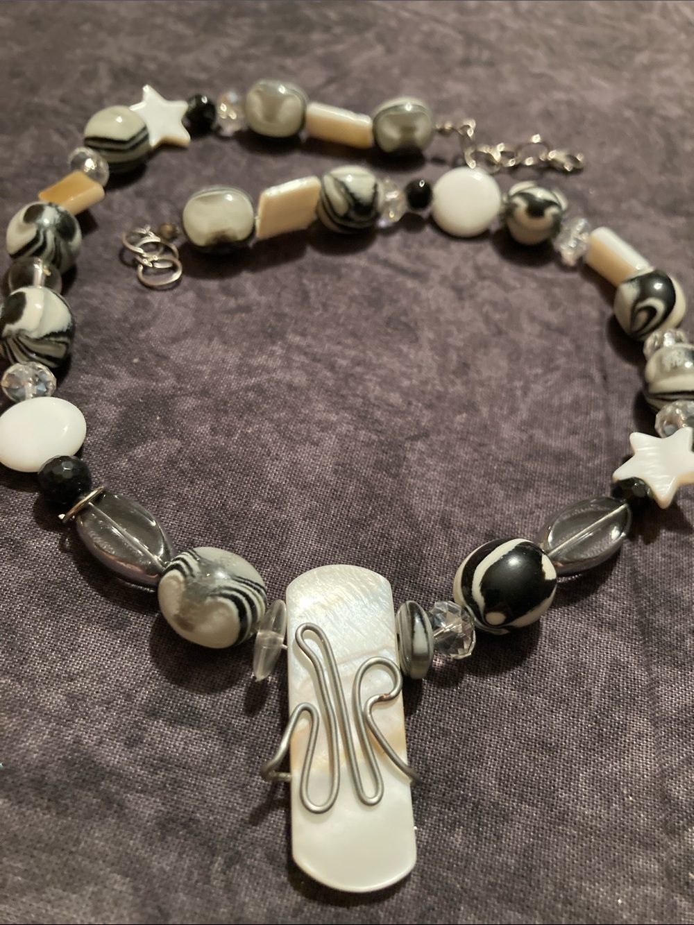 Handcrafted Black & White Beaded Statement Necklace